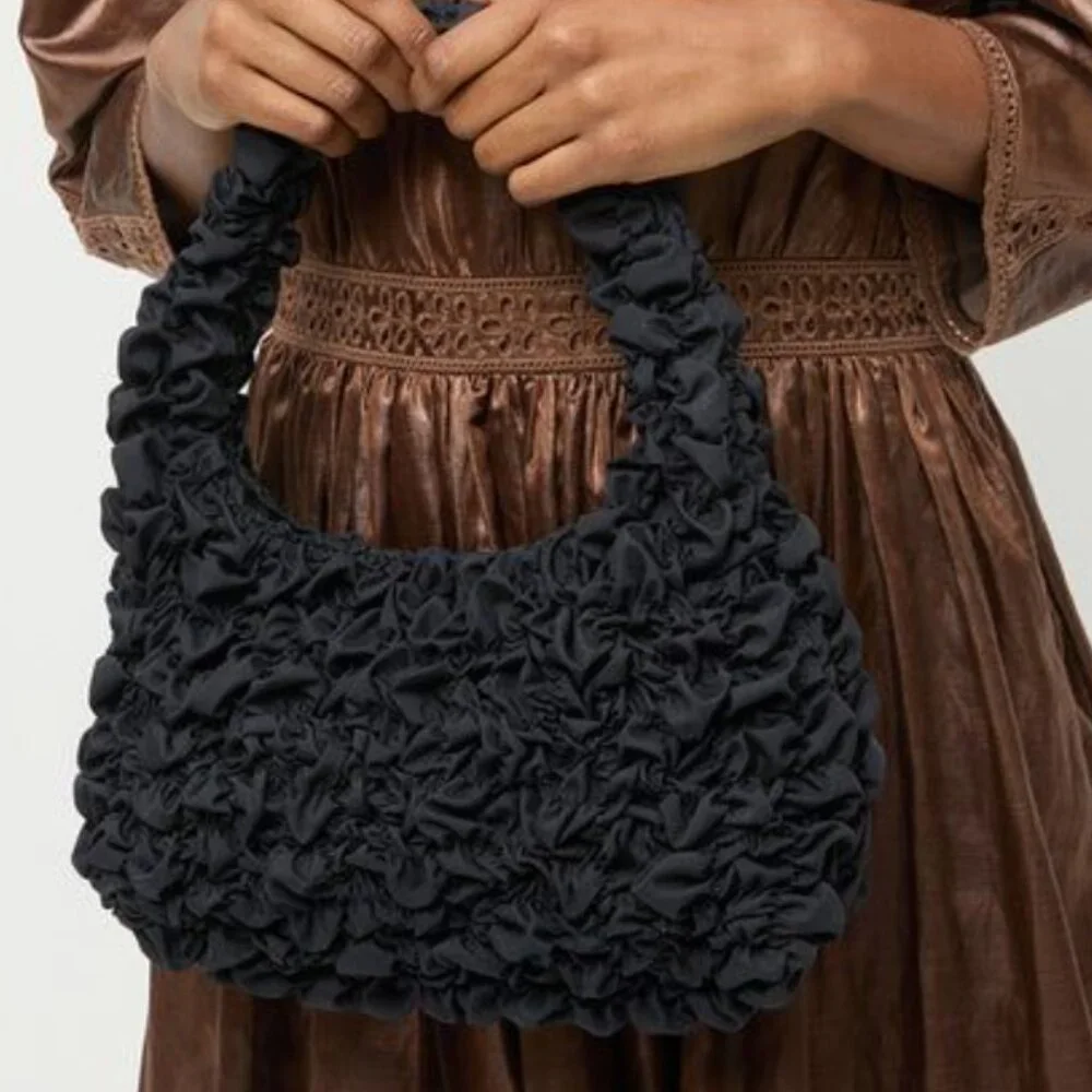 NWT Loeffler Randall Syd Black Smocked Mini Hobo Bag